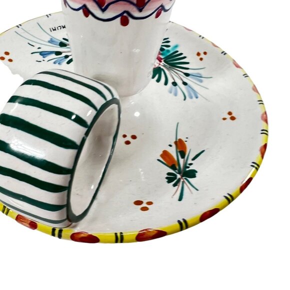 Italian Hand Painted Candle Stick Holder Pottery Ceramic Floral Signed White - Picture 8 of 9